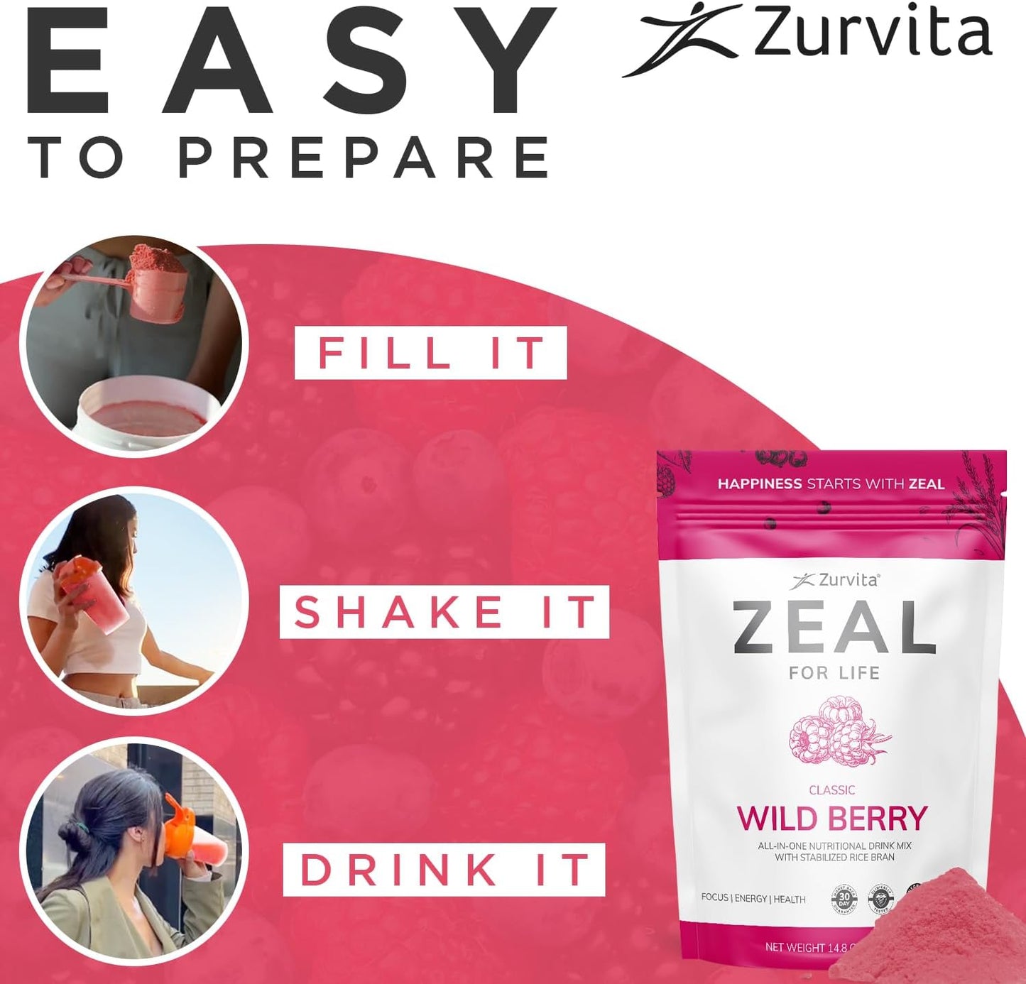 - Zeal for Life 30-Day Wellness Bag - Wild Berry (Classic) - Nutritional Supplement for Vitality, Immunity, and Wellness - 420 Grams