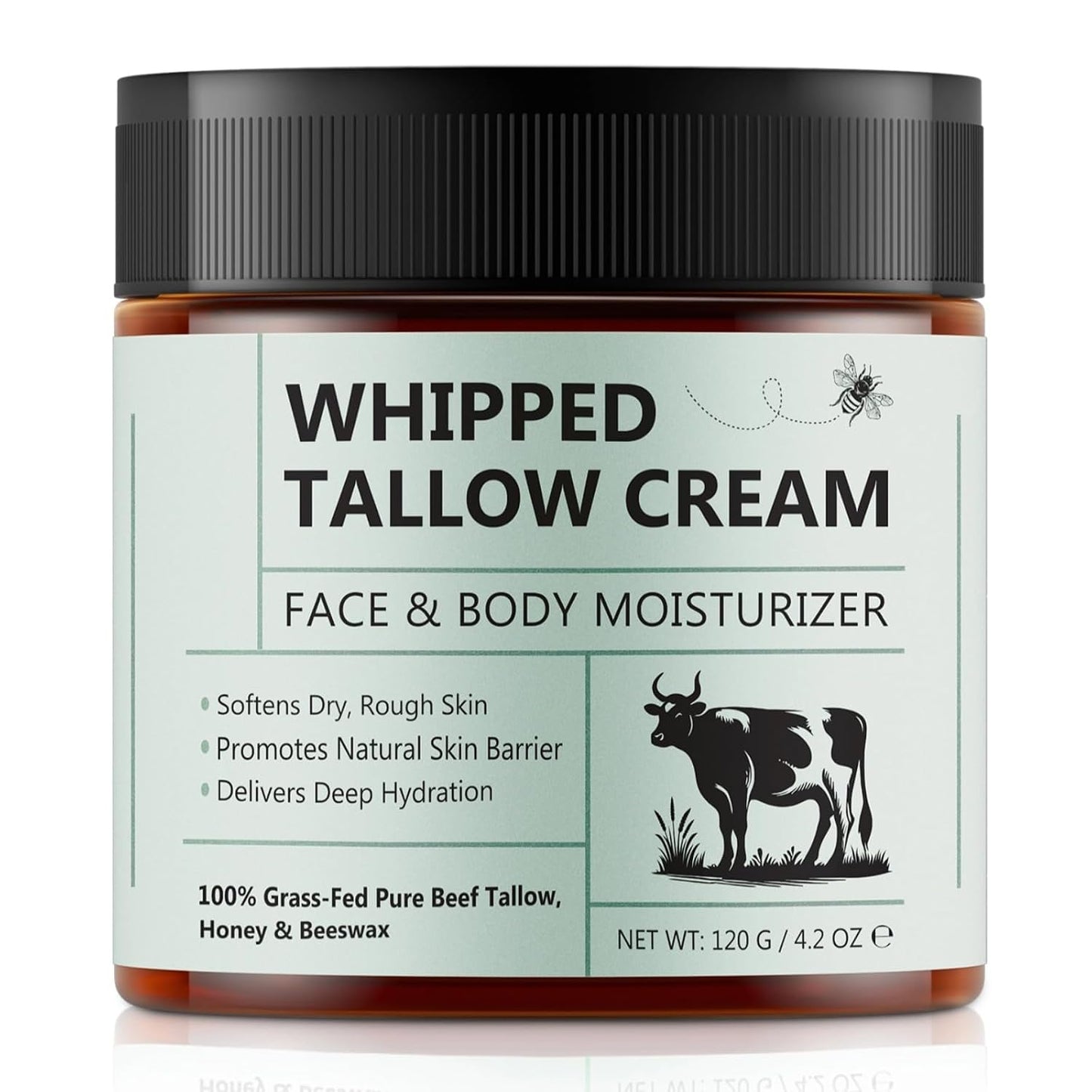 Beef Tallow for Skin, Beef Tallow Moisturizer, 4.2 Oz Organic Whipped Grass Fed Beef Tallow with Honey Cream for Face & Body, Unscented