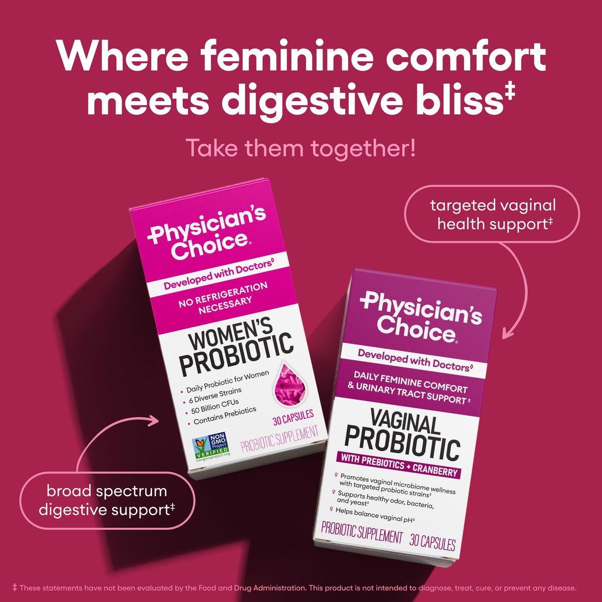 Physician's CHOICE Probiotics for Women - PH Balance, Digestive, UT, & Feminine Health - 50 Billion CFU - 6 Unique Strains for Her - Organic Prebiotics, Cranberry Extract+ - Women Probiotic - 30 CT