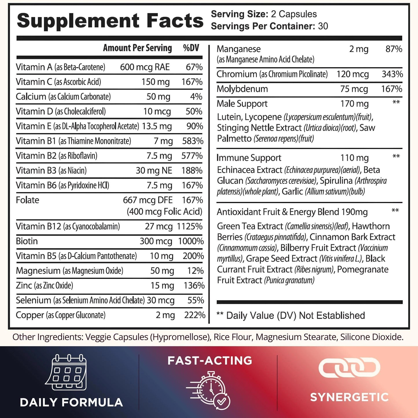 Melanin Rich Multivitamin for Men Daily Multivitamins 60 Capsules with B Complex Vitamins Vitamin D Zinc Saw Palmetto & Antioxidants 2 a Day 60 Capsules