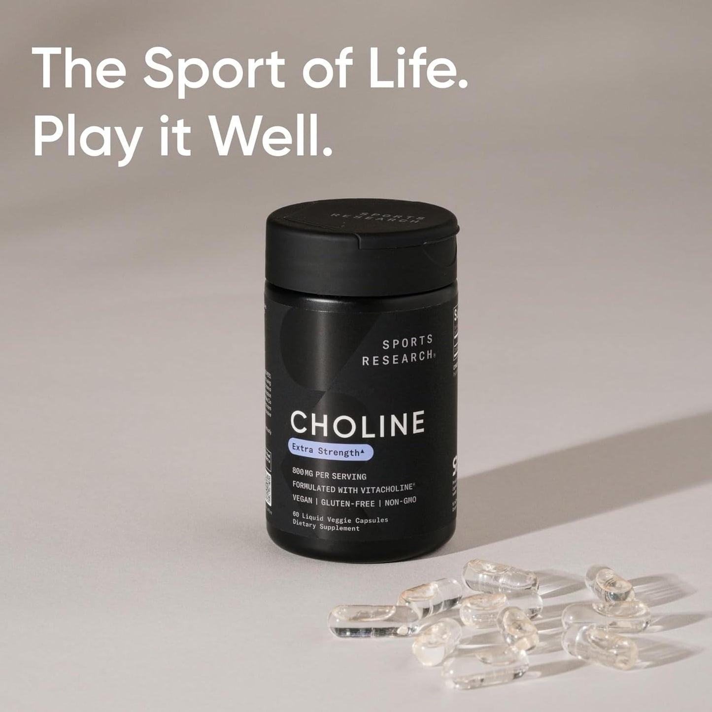 ® Extra Strength Choline 800 Mg - Essential Nutrient Featuring Vitacholine ® for Focus Support - Vegan Certified • Non-Gmo • Gluten Free - 60 Liquid Capsules