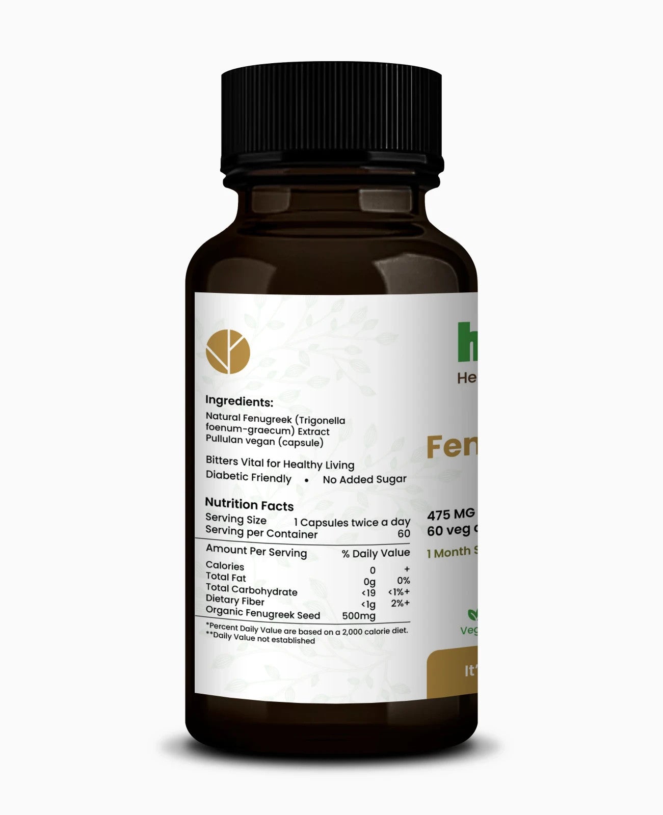 Fenugreek Capsules 60 Count | 475Mg for Digestion, Metabolism & Daily Wellness