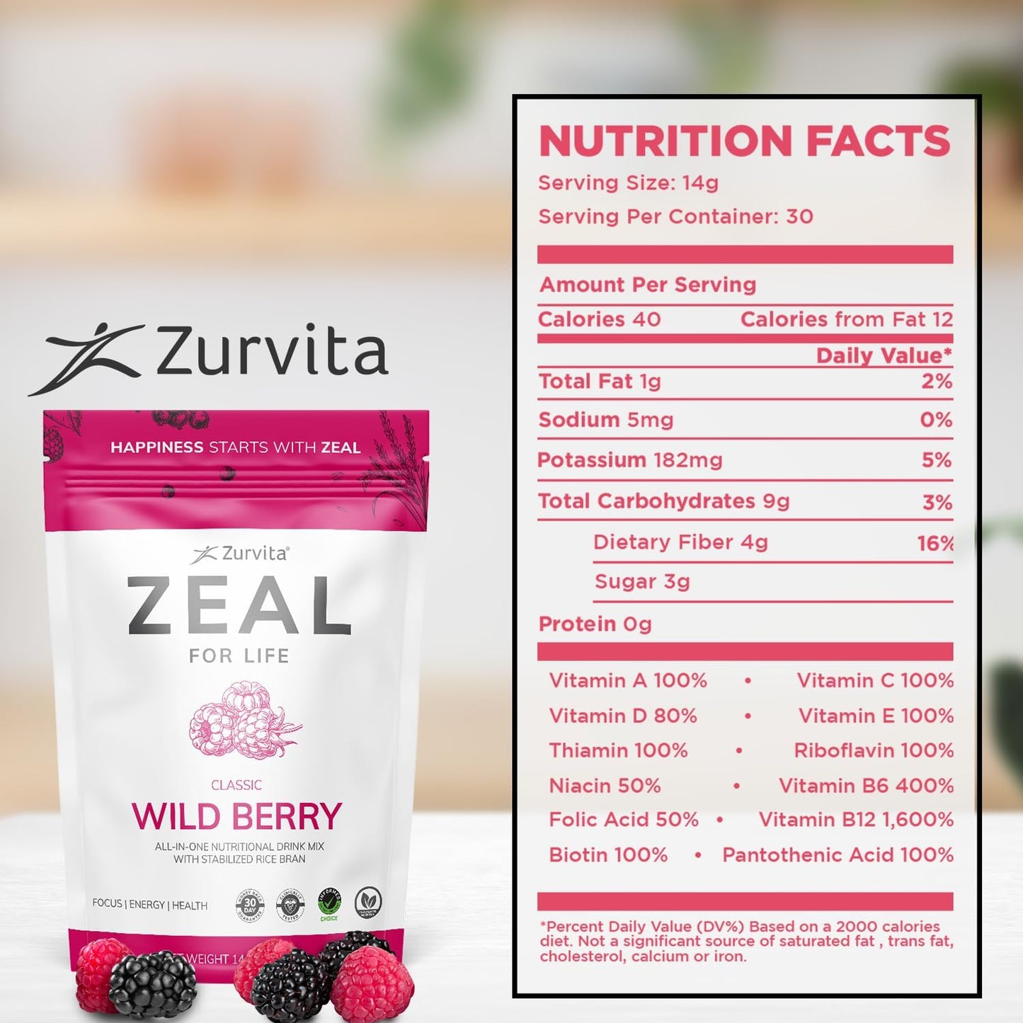 - Zeal for Life 30-Day Wellness Bag - Wild Berry (Classic) - Nutritional Supplement for Vitality, Immunity, and Wellness - 420 Grams