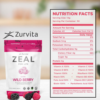 - Zeal for Life 30-Day Wellness Bag - Wild Berry (Classic) - Nutritional Supplement for Vitality, Immunity, and Wellness - 420 Grams