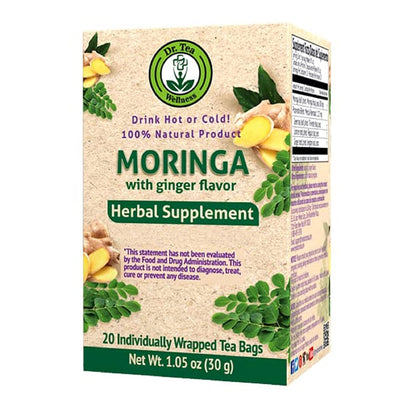 Wellness Moringa Herbal Tea with Ginger Flavor - 20 Tea Bags