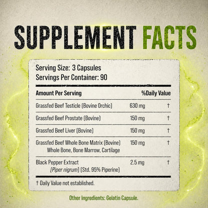 Grass Fed Beef Organ Supplement for Men - Male Optimization Pills - 6 Vital Beef Organs to Drive Prostate Health & Peak Performance, Made in USA, 90 Capsules