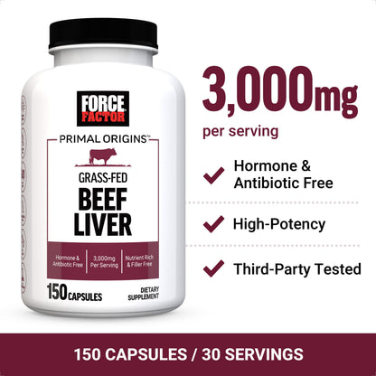 Primal Origins Beef Liver, Grass Fed Beef Organ Supplement, Pasture-Raised, Hormone & Antibiotic Free, Non-Gmo, 150 Capsules