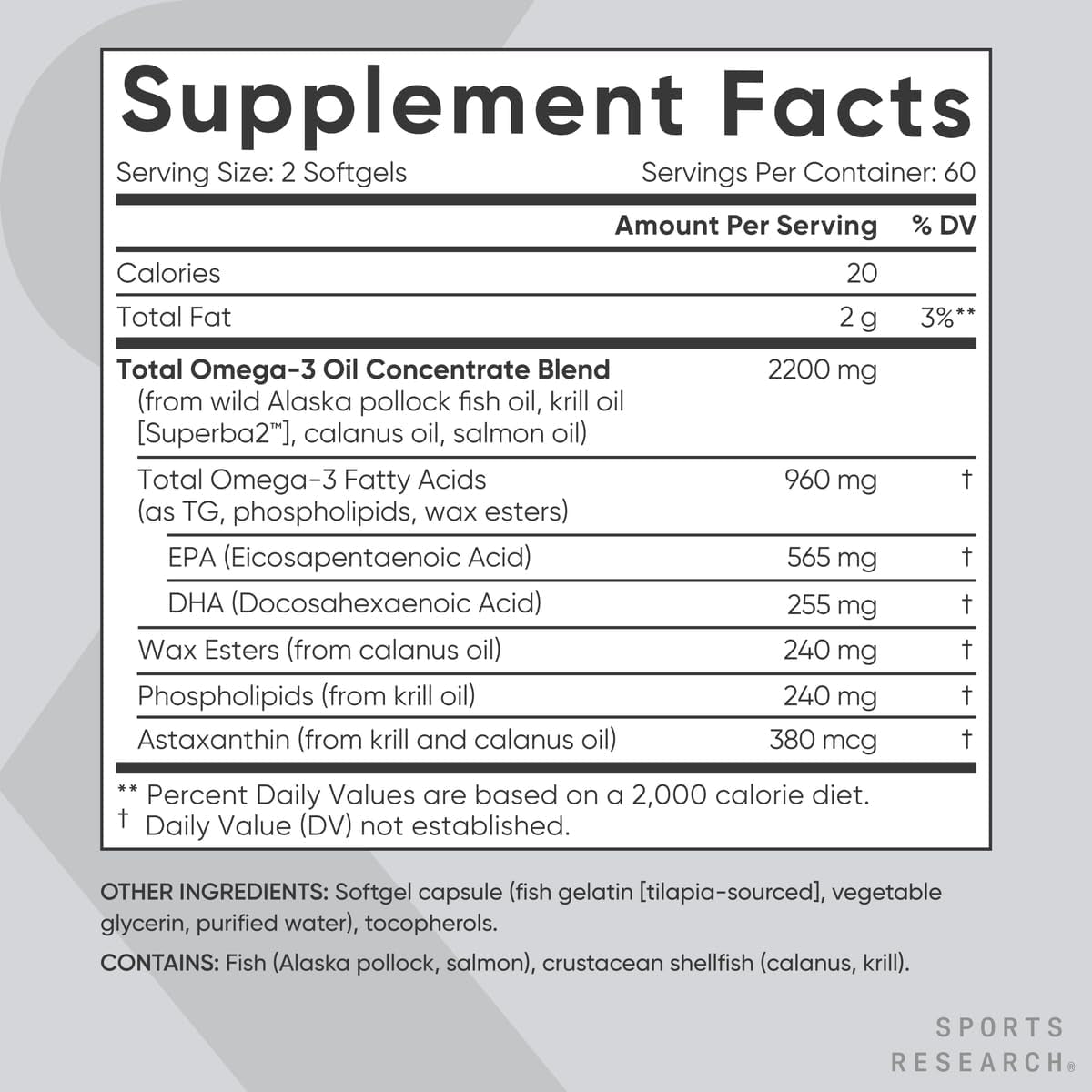 ® Total Omega-3 Fish Oil 2200Mg - Made from Antarctic Krill W/Astaxanthin, Wild Sockeye Salmon & Alaska Pollock - 960Mg of EPA & DHA - 120 Softgels