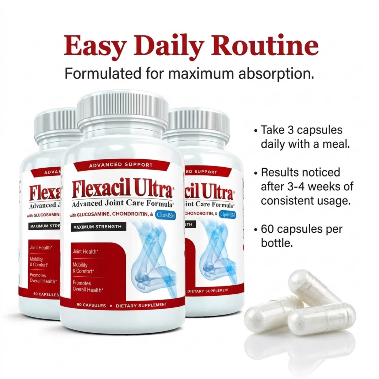 Ultra (2 Bottles) Joint Support Supplement with Glucosamine, Chondroitin & MSM, 120 Caps