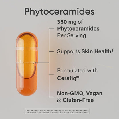Phytoceramides 350 Mg per Liquid Veggie Capsule - Plant Derived Ceramides for Healthy Skin and Hydration - Made with Ceratiq® · Non-Gmo · Vegan Friendly - 60 Count