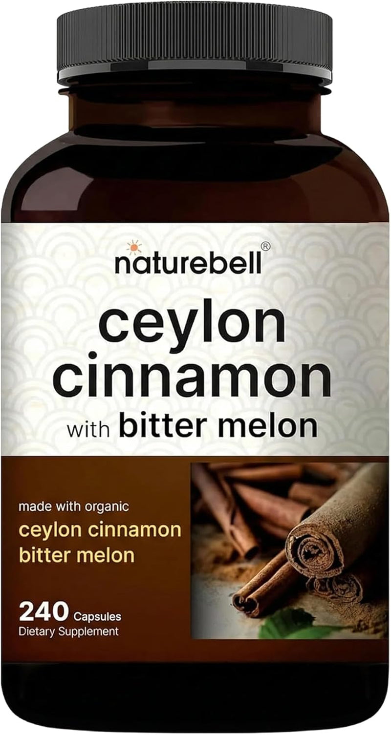 Organic Ceylon Cinnamon with Bitter Melon Extract - 240 Capsules - Herbal Wellness & Daily Wellness Support Complex - Triple Strength - Non-Gmo - 3Rd Party Tested