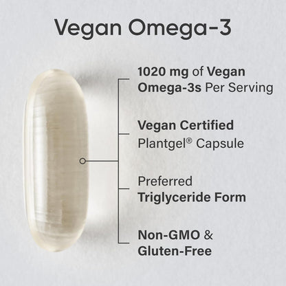 ® Vegan Omega-3 Algae Oil 1040Mg, 60 Count Plantgels™ | Triglyceride Form EPA & DHA - Vegan, Non-Gmo, Carrageenan-Free Softgel
