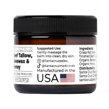 Beef Tallow for Skin, Grass Finished & Grass Fed Beef Tallow and Honey Balm Body