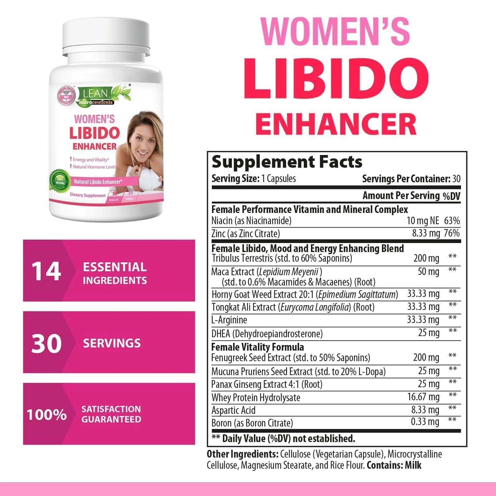 Libido Booster for Women Maca Root Fenugreek Tongkat Ali Horny Goat Weed Female Energy Enhancer Hormone Harmony Balance Mood Support Menopause Panax Ginseng DHEA Boron Supplement Pills 30 Capsules