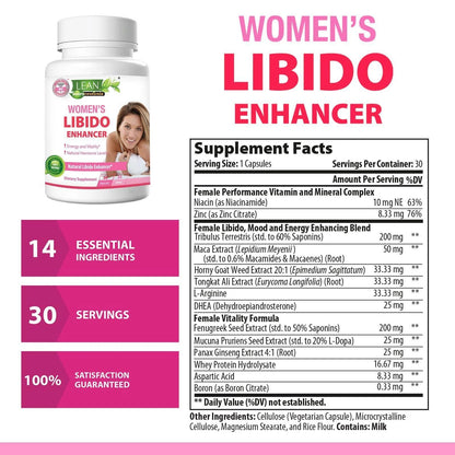 Libido Booster for Women Maca Root Fenugreek Tongkat Ali Horny Goat Weed Female Energy Enhancer Hormone Harmony Balance Mood Support Menopause Panax Ginseng DHEA Boron Supplement Pills 30 Capsules