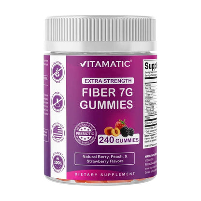 Prebiotic Fiber Gummies for Adults, 7G Extra Strength, Zero Sugar Added, 240 Pectin Based Gummies, Digestive Health & Regularity Support