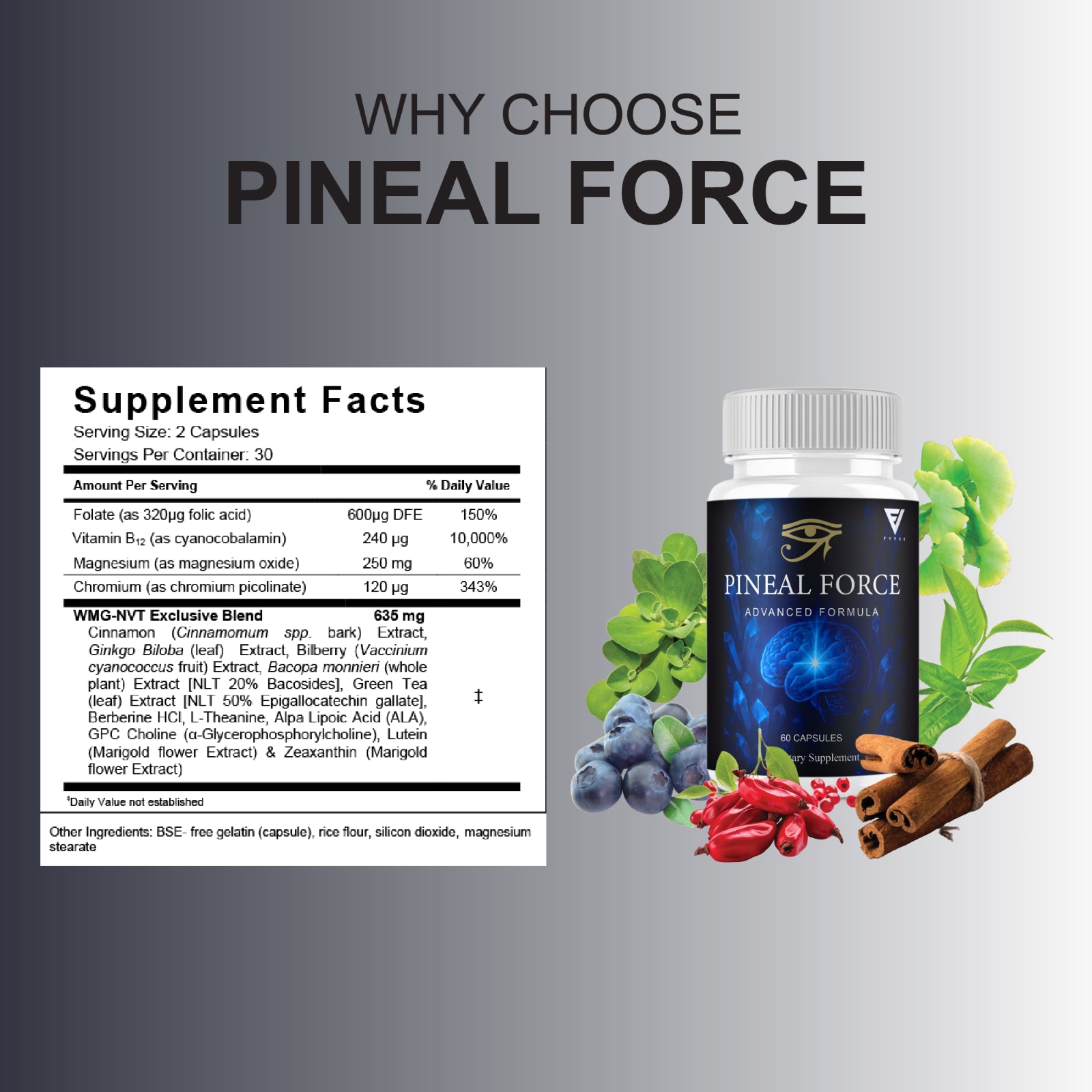 Pinealforce Premium Health & Wellness Supplement Pills (60 Capsules)