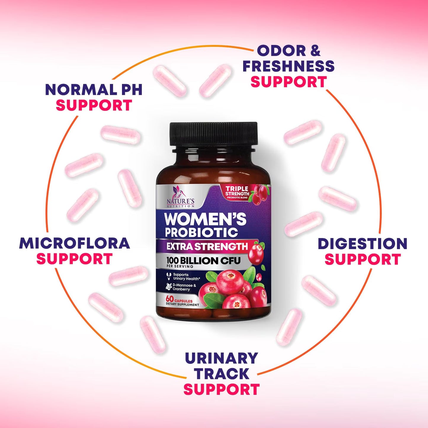Probiotics for Women - Probiotic Blend 100 Billion CFU per Serving - Women'S Probiotic for Targeted Vaginal & Digestive Health Support - 16 Strains, Cranberry, Prebiotics - Bottled USA - 60 Capsules