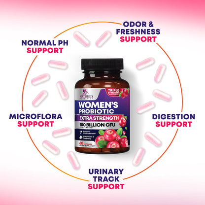 Probiotics for Women - Probiotic Blend 100 Billion CFU per Serving - Women'S Probiotic for Targeted Vaginal & Digestive Health Support - 16 Strains, Cranberry, Prebiotics - Bottled USA - 60 Capsules