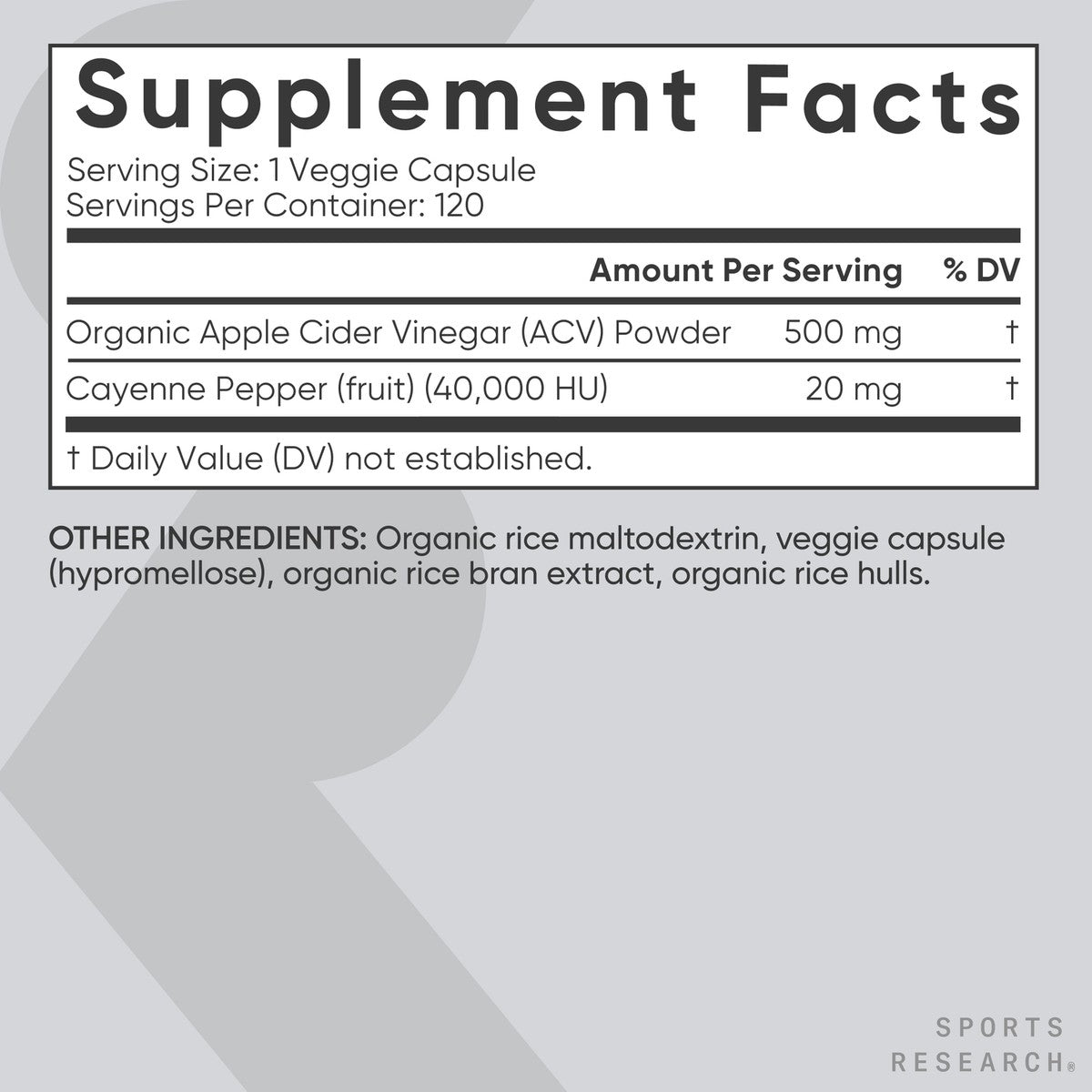 Apple Cider Vinegar 500Mg + Organic Cayenne Pepper ACV Supplement Non-Gmo 120 Ct