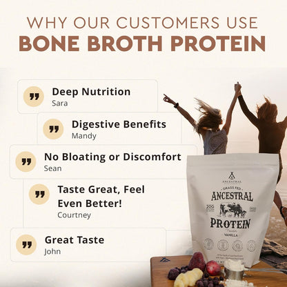 Grass Fed Protein Powder, Vanilla, Beef Bone Broth Based with Beef Organs & Organic Mushrooms, Gut Health Support, High Protein Supplement, 20G Protein per Serving, 30 Day Supply