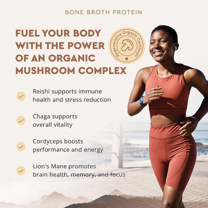 Grass Fed Protein Powder, Chocolate, Beef Bone Broth Based W/Beef Organs & Organic Mushrooms, Gut Health Support, High Protein Supplement, 20G Protein per Serving, 30 Day Supply