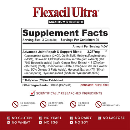 Ultra (2 Bottles) Joint Support Supplement with Glucosamine, Chondroitin & MSM, 120 Caps