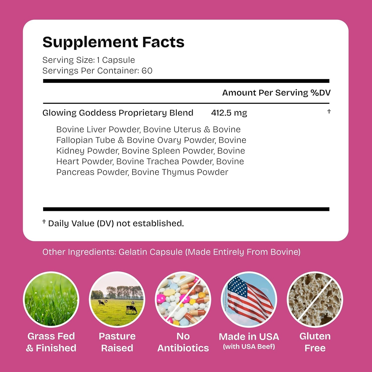Female-Optimized Beef Organ Superfood | Made in the USA, with USA Beef | Beef Ovary, Uterus, Liver, Heart & 6 More | 100% Grass Fed & Finished, Pasture Raised Cattle | 3Rd Party Tested
