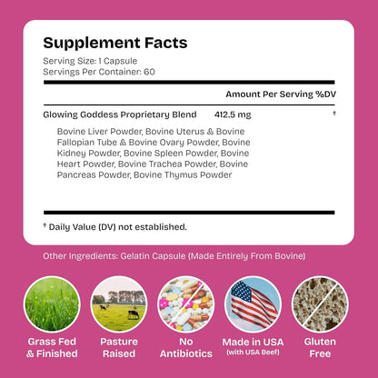 Female-Optimized Beef Organ Superfood | Made in the USA, with USA Beef | Beef Ovary, Uterus, Liver, Heart & 6 More | 100% Grass Fed & Finished, Pasture Raised Cattle | 3Rd Party Tested