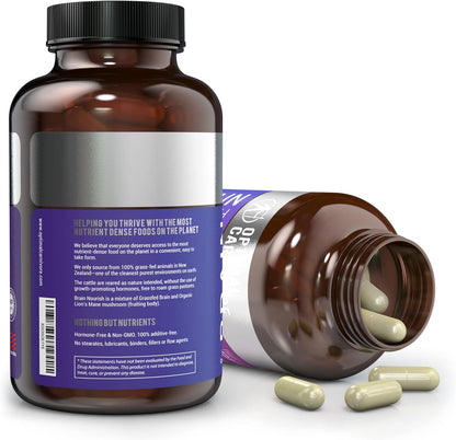 Lions Mane Mushroom Supplement & Beef Brain, Powerful Nootropics Brain Support Supplement, Brain Supplements for Memory and Focus, 180 Capsules