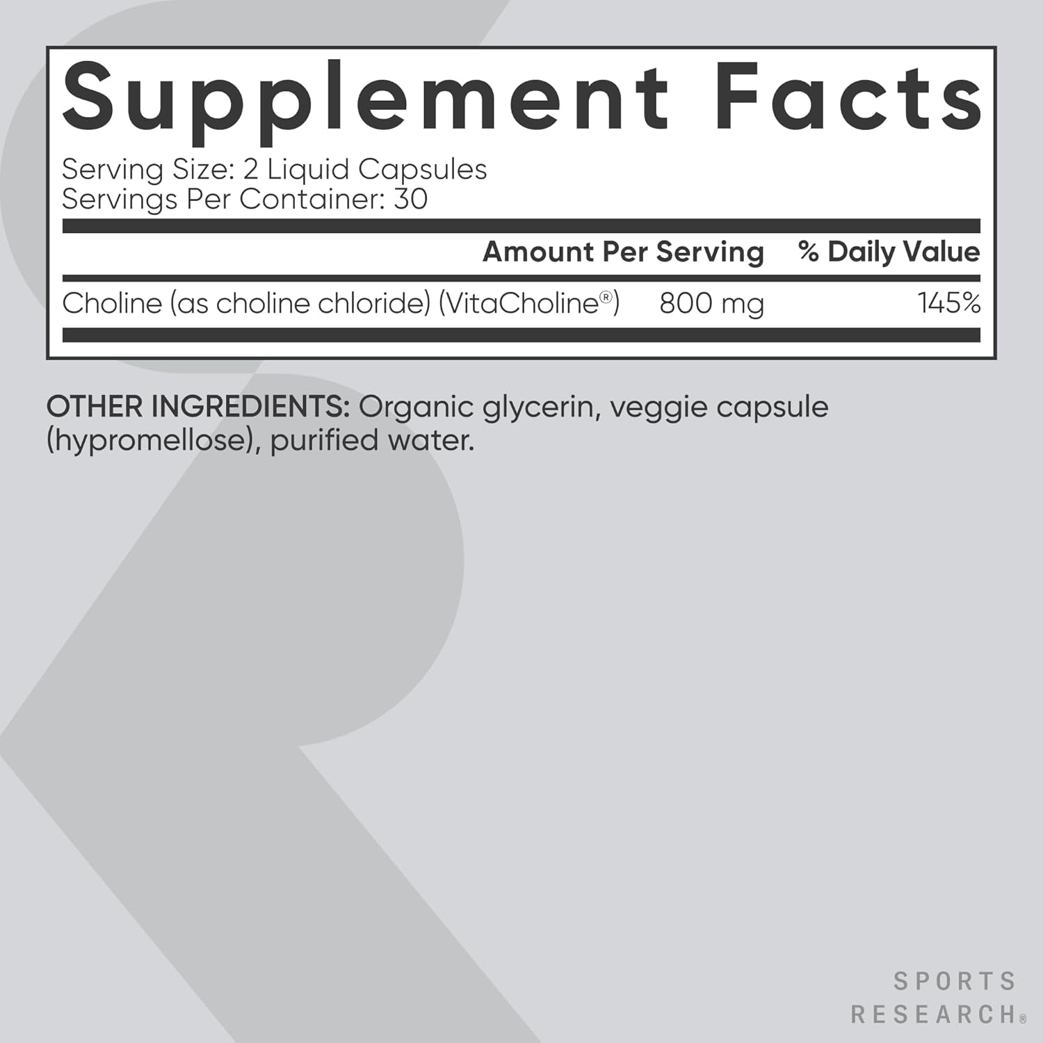 ® Extra Strength Choline 800 Mg - Essential Nutrient Featuring Vitacholine ® for Focus Support - Vegan Certified • Non-Gmo • Gluten Free - 60 Liquid Capsules