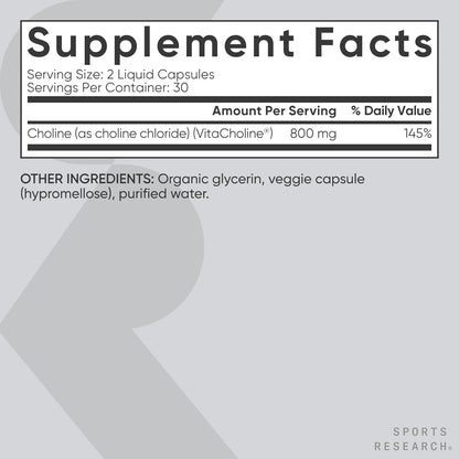 ® Extra Strength Choline 800 Mg - Essential Nutrient Featuring Vitacholine ® for Focus Support - Vegan Certified • Non-Gmo • Gluten Free - 60 Liquid Capsules