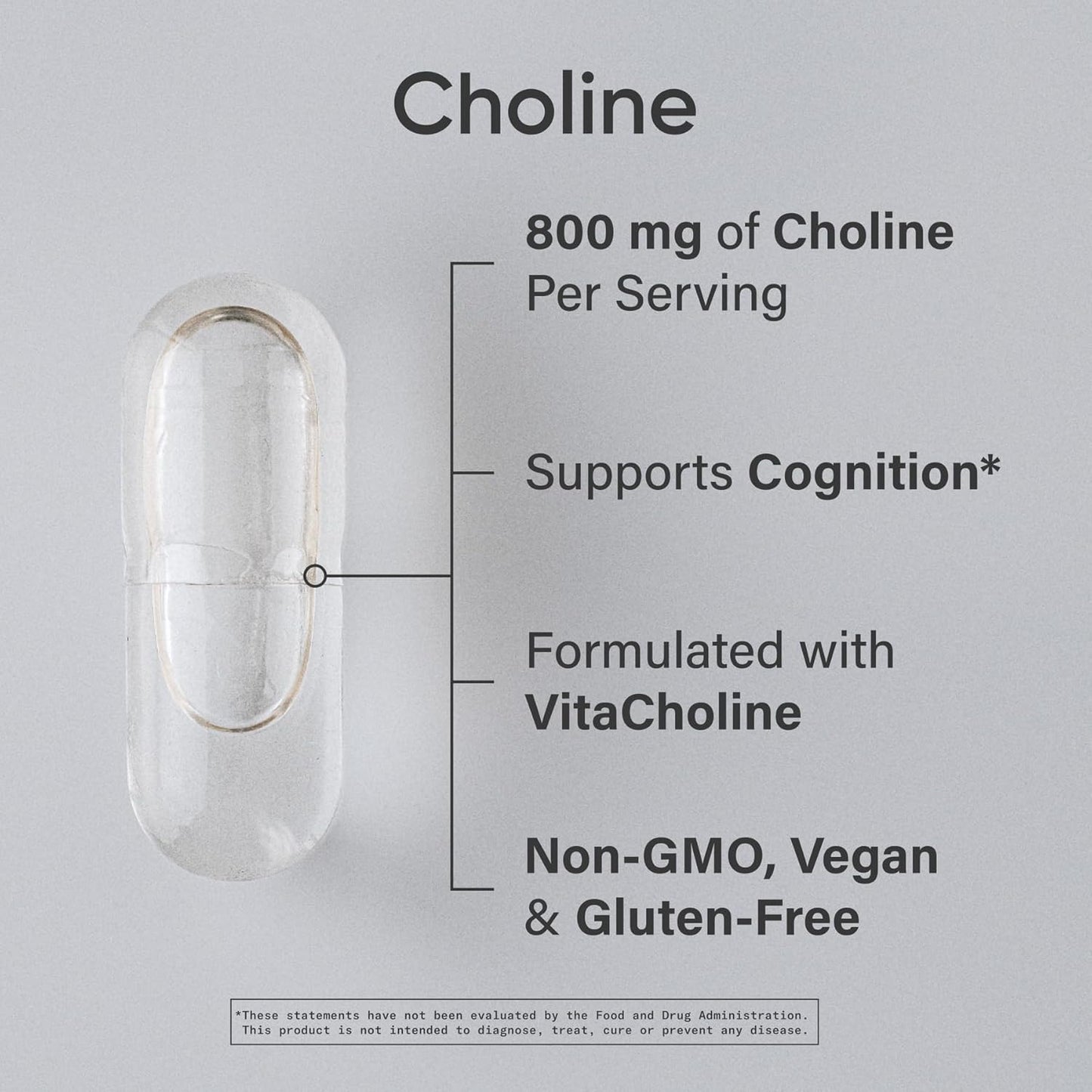 ® Extra Strength Choline 800 Mg - Essential Nutrient Featuring Vitacholine ® for Focus Support - Vegan Certified • Non-Gmo • Gluten Free - 60 Liquid Capsules