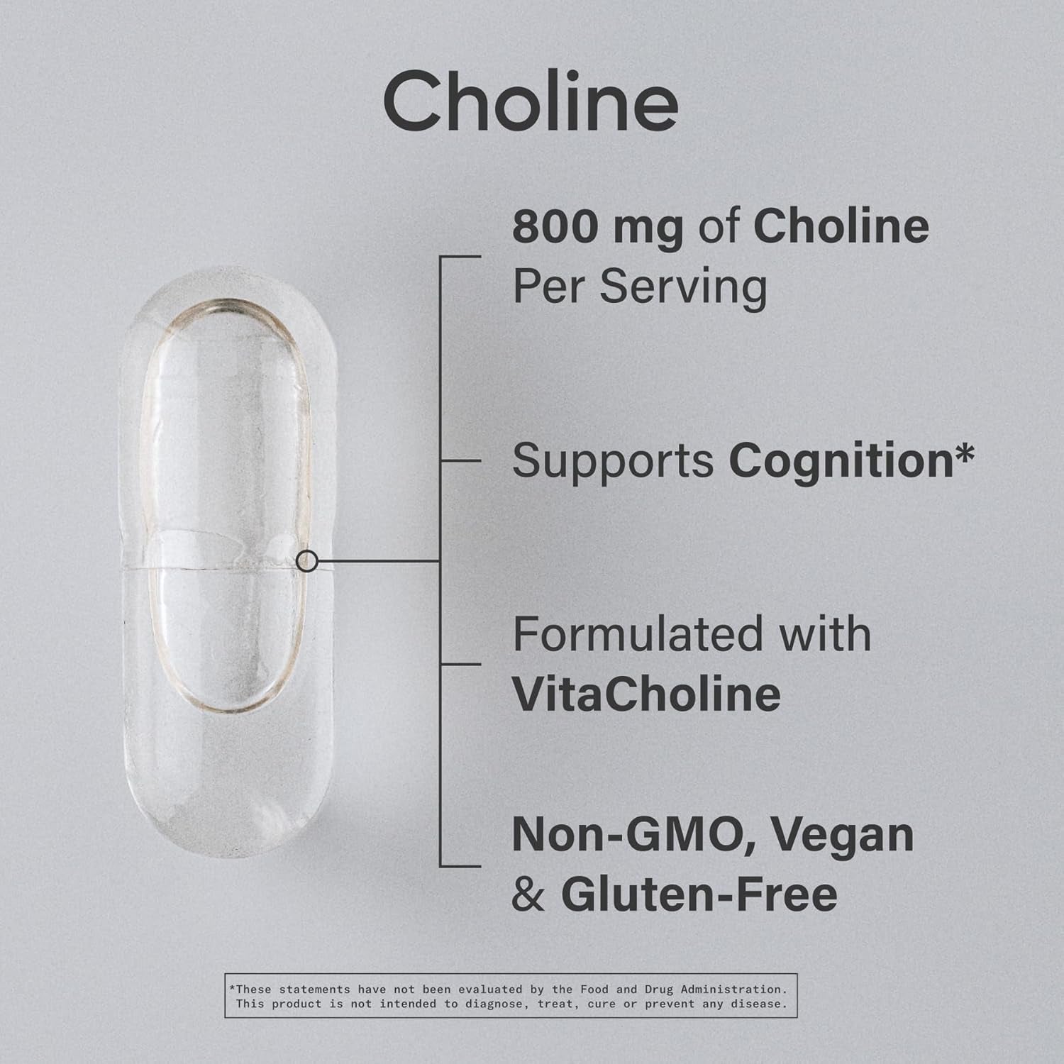® Extra Strength Choline 800 Mg - Essential Nutrient Featuring Vitacholine ® for Focus Support - Vegan Certified • Non-Gmo • Gluten Free - 60 Liquid Capsules