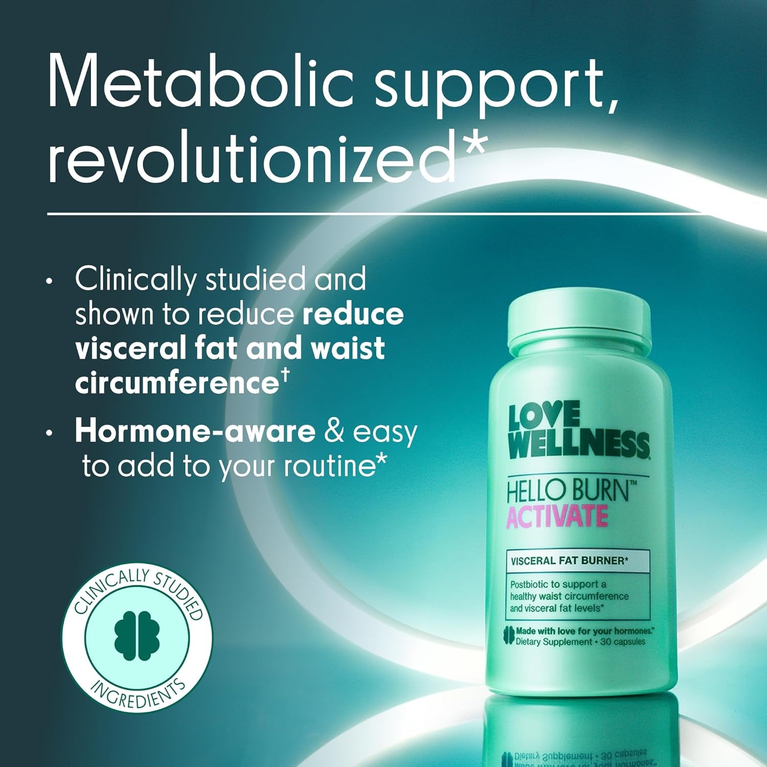 Hello Burn Activate | Support Visceral Fat Burn with BPL1® HT Postbiotic | Supports Healthy Waist Circumference, Longevity and Metabolic Wellness | 30 Count