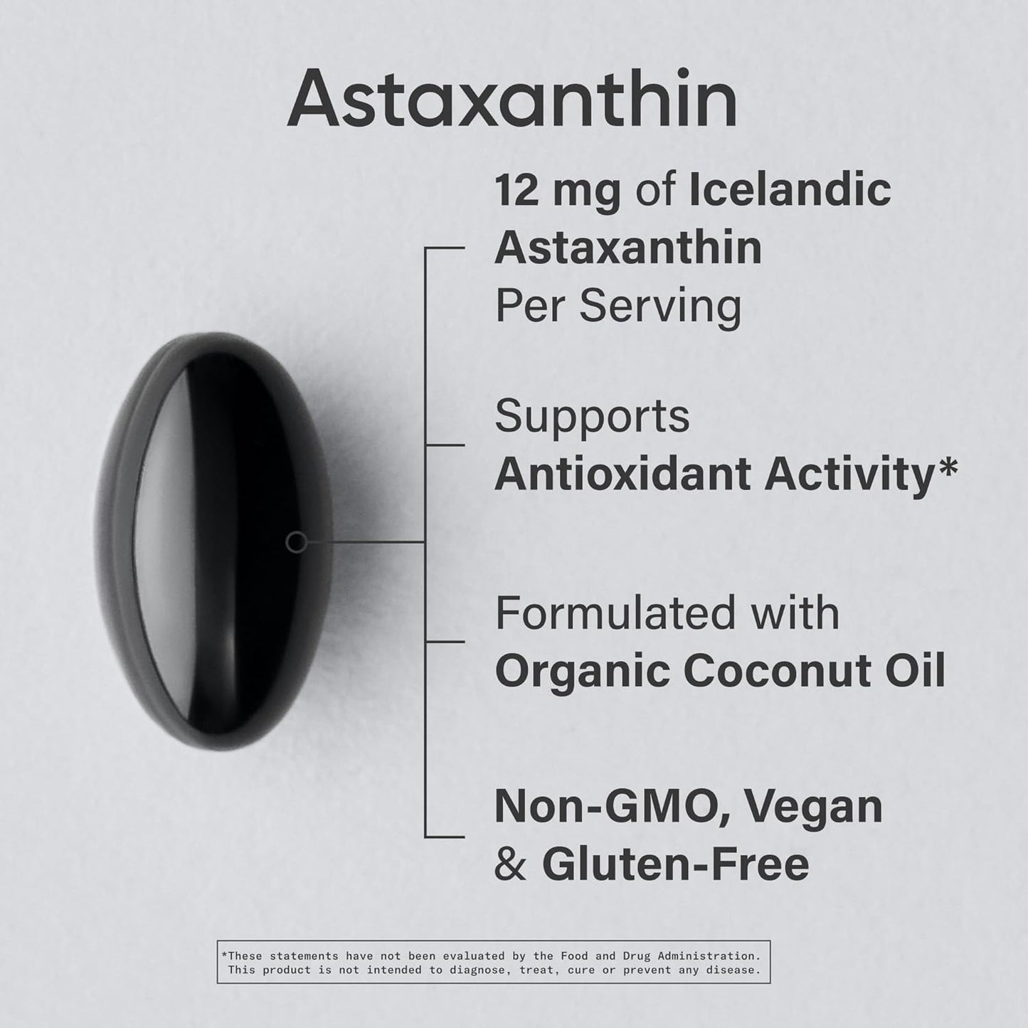® Vegan Astaxanthin 12Mg W/Organic Coconut Oil, 60 Count | Plant-Based Antioxidant Supplement for Skin & Eye Health Support - Soy-Free, Non-Gmo, Gluten-Free