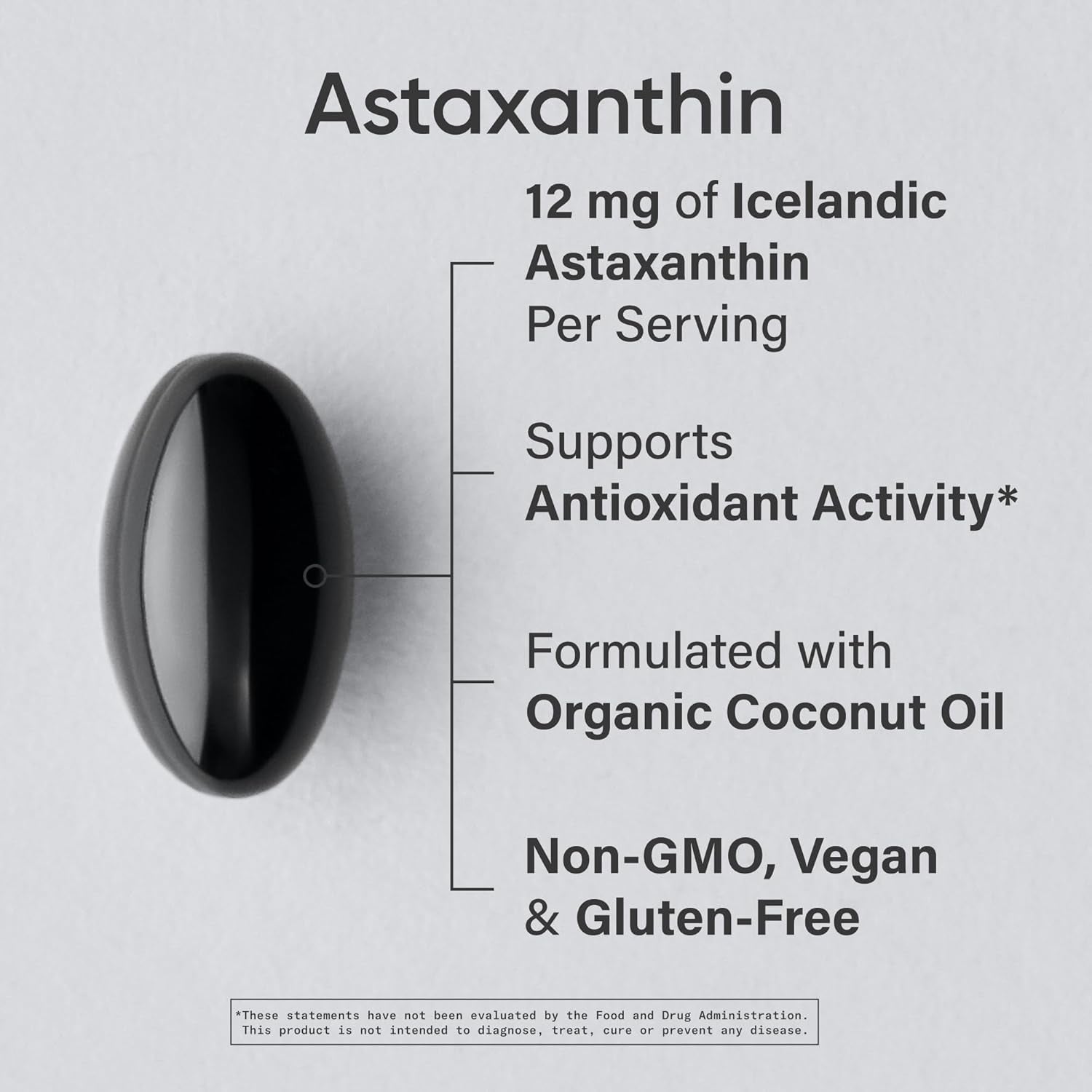 ® Vegan Astaxanthin 12Mg W/Organic Coconut Oil, 60 Count | Plant-Based Antioxidant Supplement for Skin & Eye Health Support - Soy-Free, Non-Gmo, Gluten-Free