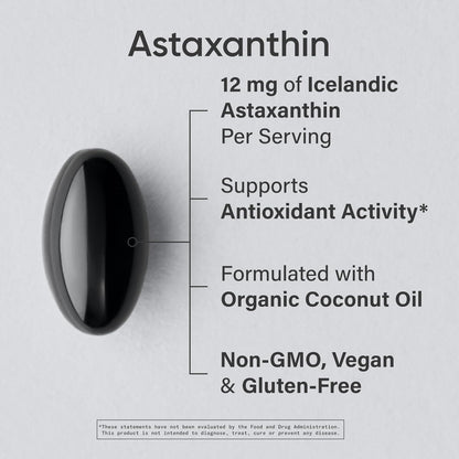 ® Vegan Astaxanthin 12Mg W/Organic Coconut Oil, 60 Count | Plant-Based Antioxidant Supplement for Skin & Eye Health Support - Soy-Free, Non-Gmo, Gluten-Free