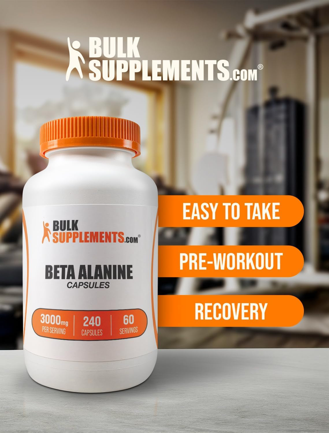 .Com Beta Alanine Capsules - Beta Alanine Supplement, Pre-Workout Supplement - Gluten Free, 4 Capsules per Serving, (3000Mg), 240 Count (Pack of 1)