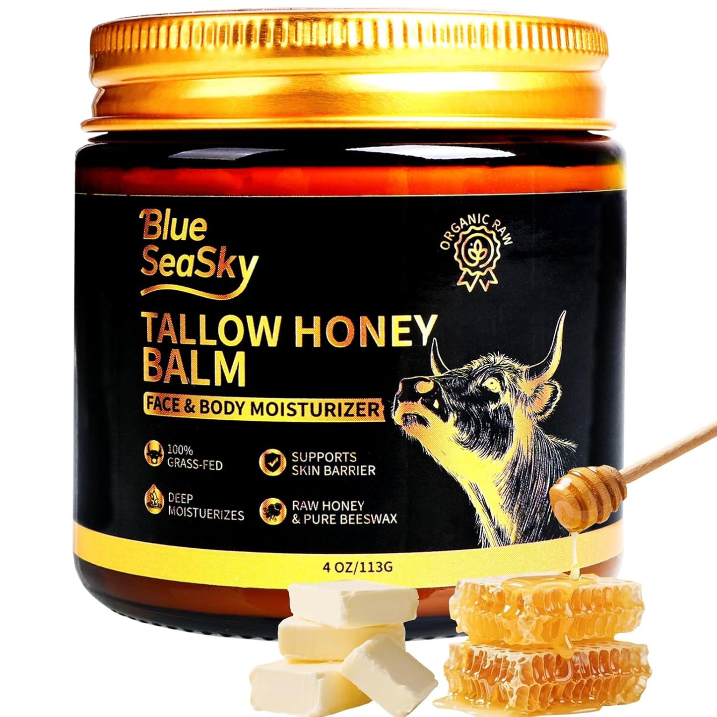 Beef Tallow for Skin 4/OZ Unscented Handmade Whipped Beef Tallow for Face Body & Moisturizer with Organic Grass-Fed Beef Tallow and Honey Balm Natural Formula for Dry Sensitive Skin (Unscented)