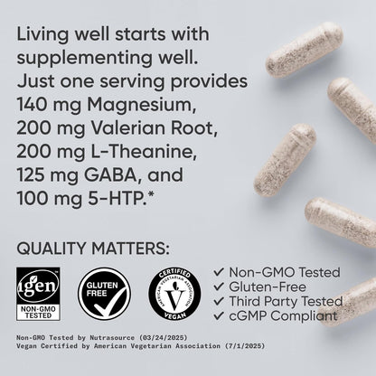 ® Sleep Complex- Melatonin-Free Vegan Capsules - with Valerian Root, GABA, L-Theanine, Magnesium & 5-HTP - 30 Servings