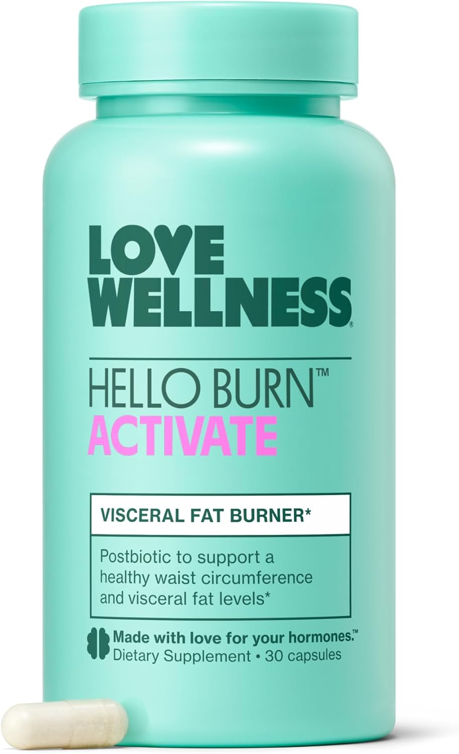 Hello Burn Activate | Support Visceral Fat Burn with BPL1® HT Postbiotic | Supports Healthy Waist Circumference, Longevity and Metabolic Wellness | 30 Count