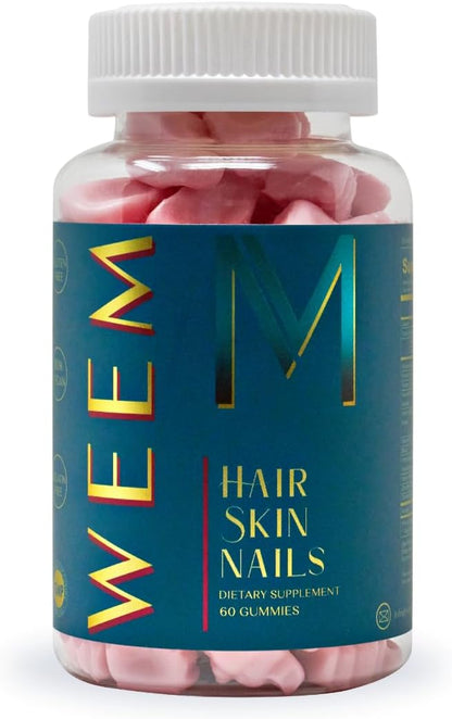 Gomitas para cabello, piel y uñas WEEM - Favorece la salud del cabello - Vitaminas veganas con biotina para mujeres y hombres que favorecen un crecimiento más rápido del cabello, uñas más fuertes, piel saludable, extra fuerte (1)