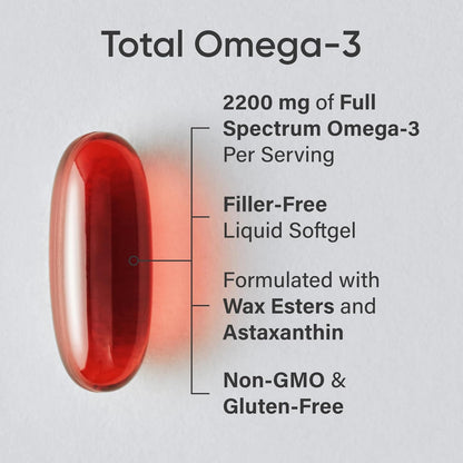® Total Omega-3 Fish Oil 2200Mg - Made from Antarctic Krill W/Astaxanthin, Wild Sockeye Salmon & Alaska Pollock - 960Mg of EPA & DHA - 120 Softgels