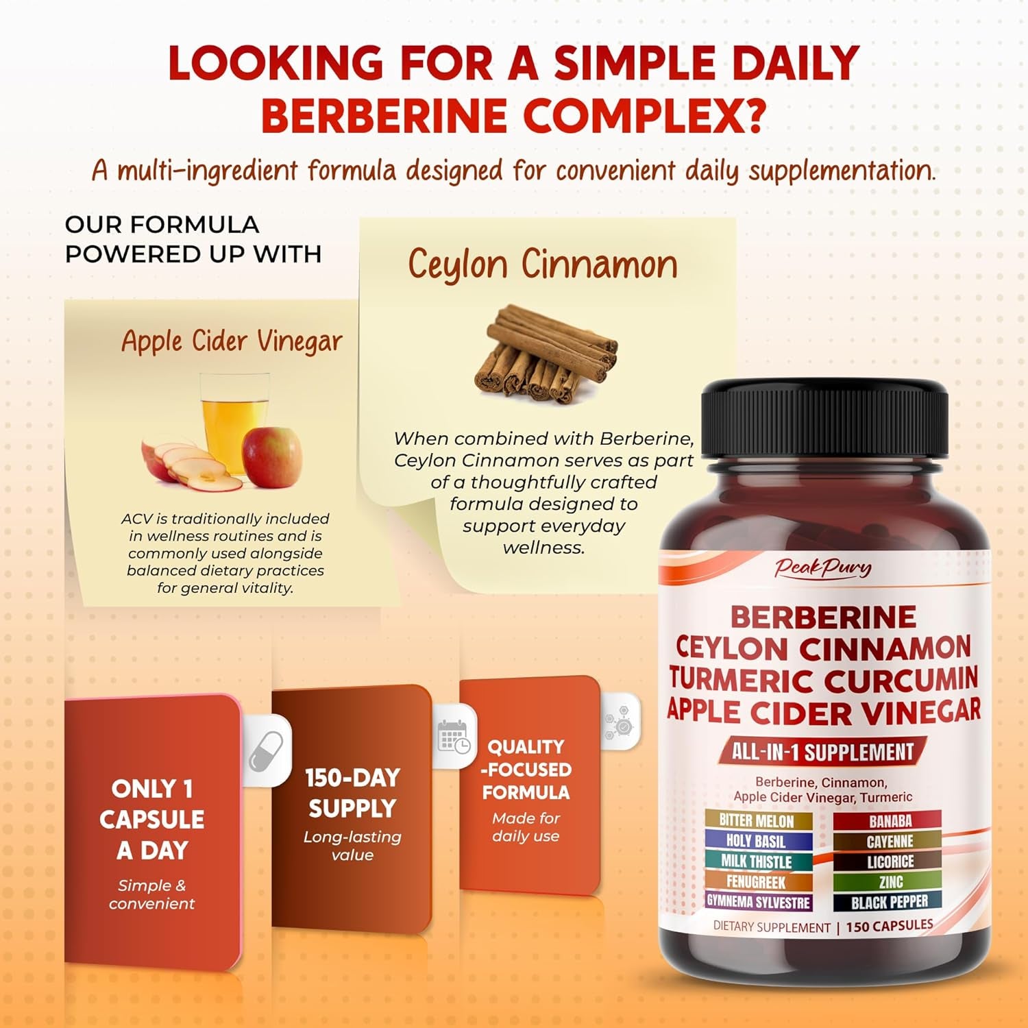 Berberine Cinnamon Apple Cider Vinegar Turmeric - Overall Wellness Support