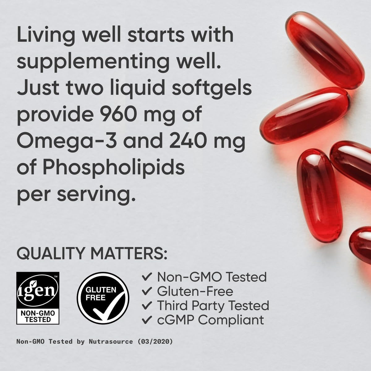 ® Total Omega-3 Fish Oil 2200Mg - Made from Antarctic Krill W/Astaxanthin, Wild Sockeye Salmon & Alaska Pollock - 960Mg of EPA & DHA - 120 Softgels