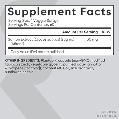 ® Pure Saffron Supplement, 30 Mg - Mood & Stress Support - Made W/Affron® Saffron Extract - Vegan Certified · Non-Gmo · Gluten Free – 60 Veggie Softgels