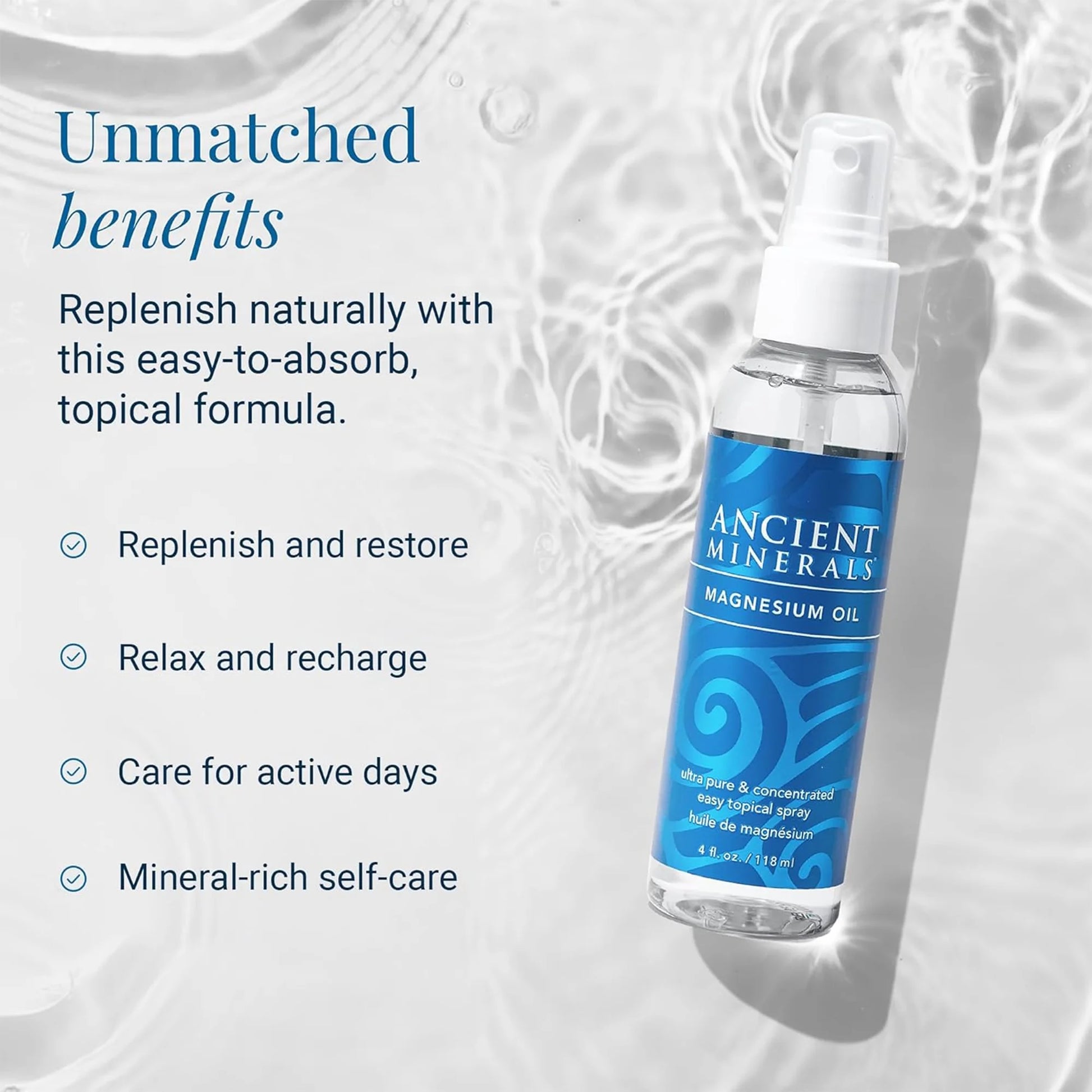 Magnesium Oil Spray Bottle, Topical Magnesium Spray for Leg Cramps, Soreness, and Stress Relief, 4 Oz