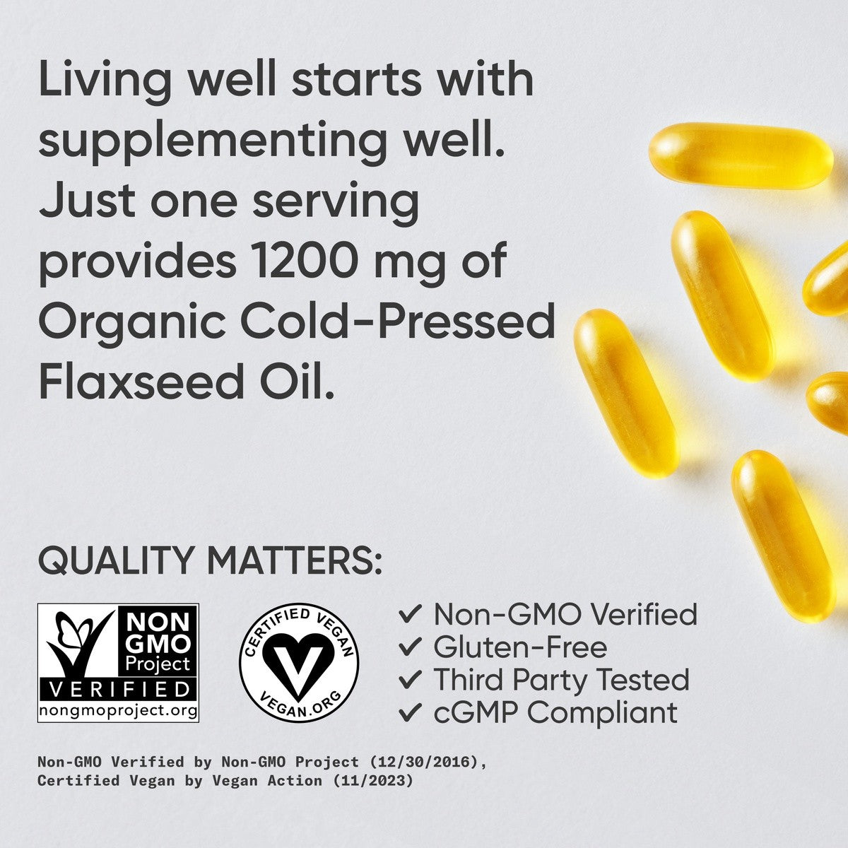 Vegan Flaxseed Oil 1200Mg W/ ALA Omega 3 Herbal Supplement 180 Softgels Non-Gmo