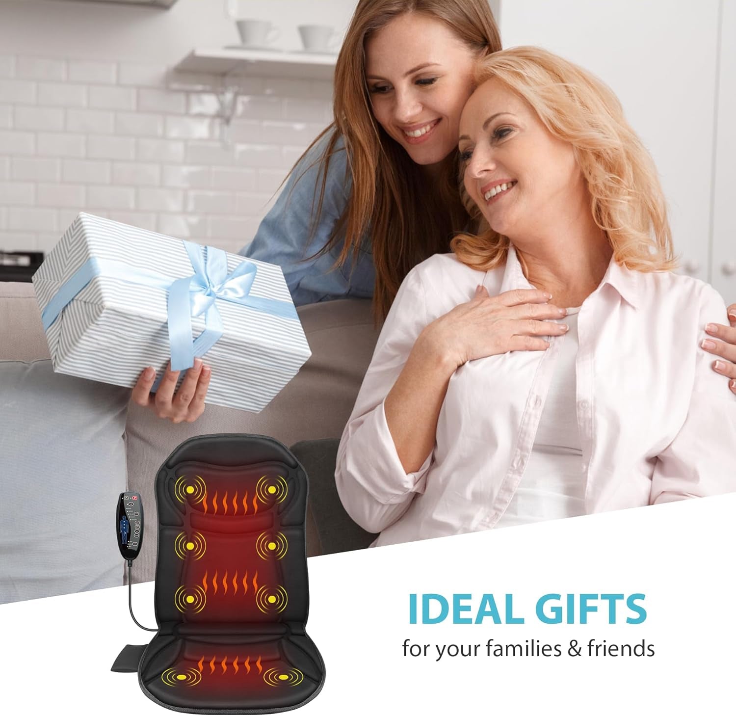 Back Massager Chair Pad, Back Massager with Heat, 5 Vibration Modes & 2 Heat Levels Massage Seat Cushion, Electric Massage Pad for Back Pain Relief, Fathers Day Dad Gifts for Men, Him, Mom, Women